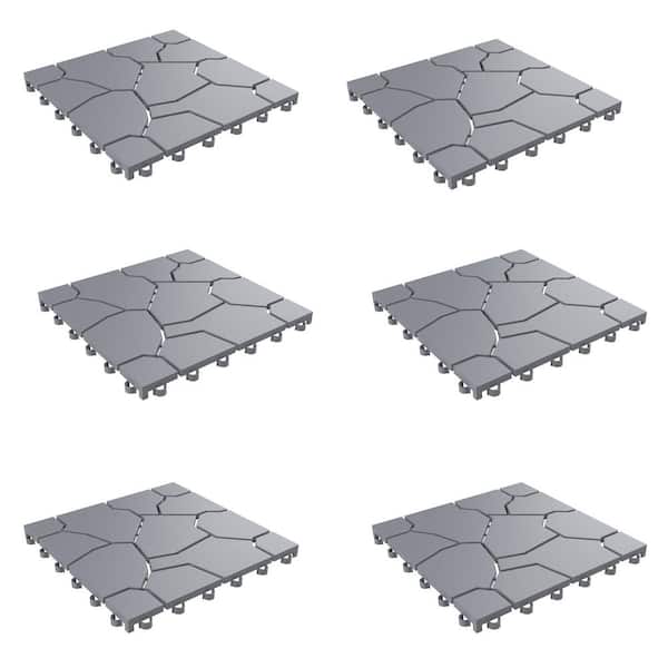 Pure Garden 11.5 in. x 11.5 in. Outdoor Interlocking Polypropylene Patio and Deck Tile Flooring in Stone Grey (Set of 6)