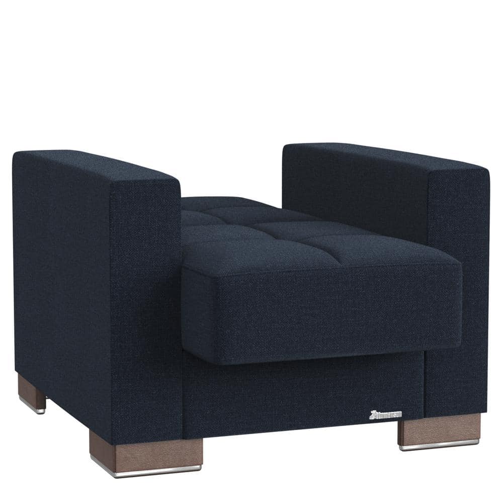 Denim Dark Blue Metal Armchair with Hidden Storage