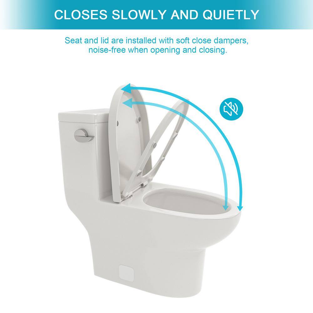 White Ceramic One-Piece Elongated Toilet with Soft-Closing Seat