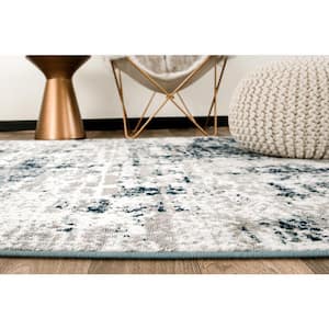 Distressed Modern Abstract Blue 2 ft. x 7 ft. Runner Rug