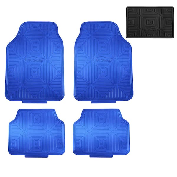 FH Group Blue Metallic Finish Rubber Backing Water Resistant Car Floor Mats - Full Set