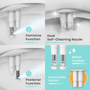 Stylement Non-Electric Bidet Attachment in White, Metal Coated Dual Self-Cleaning Nozzle, Adjustable Water Pressure