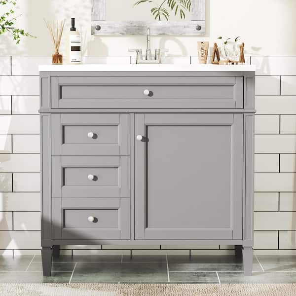 Staykiwi 36 in. W x 18.2 in. D x 33.78 in. H Single Sink Freestanding Bathroom Vanity in Grey with White Ceramic Top