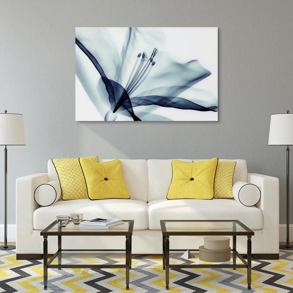 Amaryllis Blue Flower Frameless Tempered Glass Wall Art, 32" x 48"
