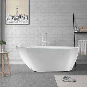 67 in. L X 32 in. W White Acrylic Freestanding Flatbottom Air Bubble Drain Reversible Bathtub in White/Polished Chrome