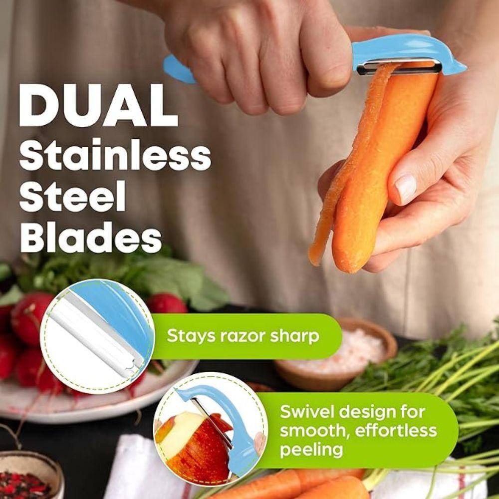 Blue Stainless Steel Swivel Vegetable Peeler with Ergonomic Handle