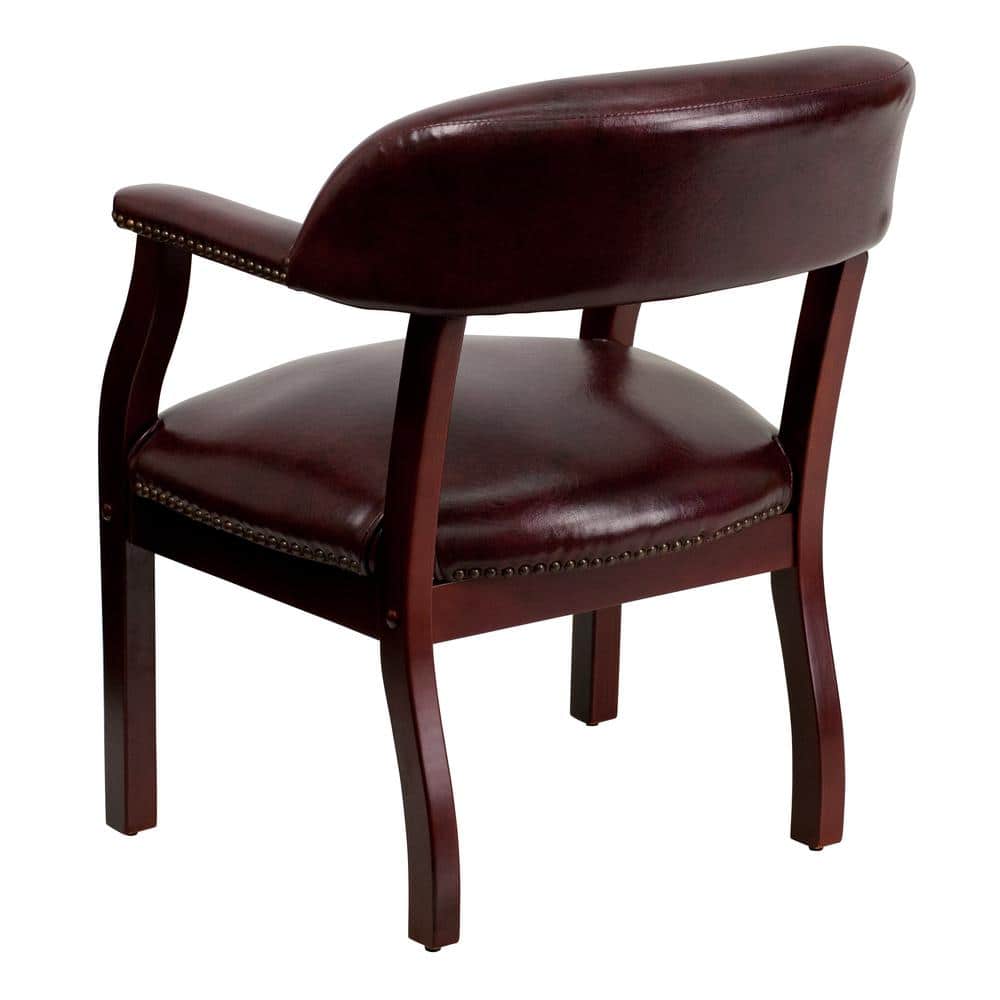 Oxblood Vinyl and Mahogany Traditional Accent Chair