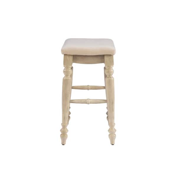 Marino 25 in. Antique White Backless Wood Counter Stool with Fabric Seat