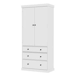 35-in W x 17.7-in D x 77-in H in White MDF Ready to Assemble Kitchen Cabinet with 3 Adjustable Shelves and 3 Drawers