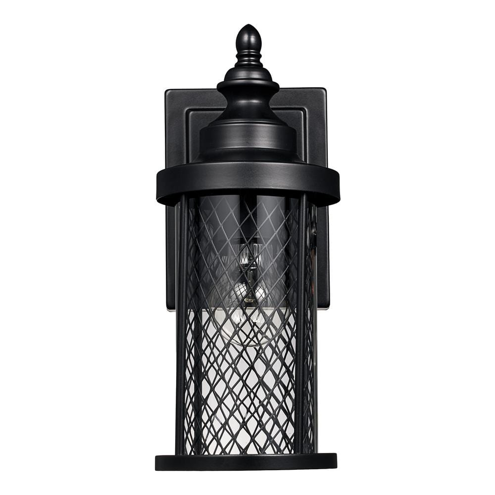 Black Industrial Lantern Sconce with Glass Shade