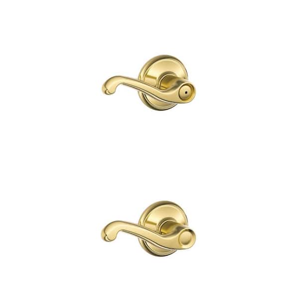 Flair Bright Brass Privacy Bed/Bath Door Handle and Passage Hall/Closet Door Lever Handle Combo
