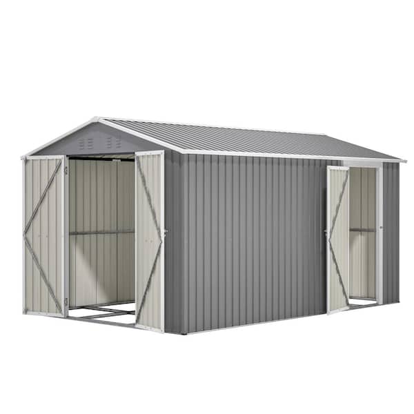 8 ft. x 12 ft. Outdoor Metal Storage Shed Tool Shed with Lockable Doors and Side Door, Gray