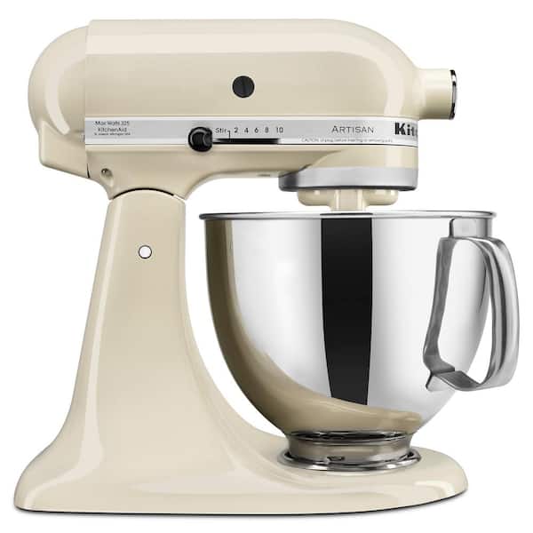KitchenAid Artisan 5 qt. 10-Speed Almond Cream Stand Mixer With Flat Beater, 6-Wire Whip and Dough Hook Attachments
