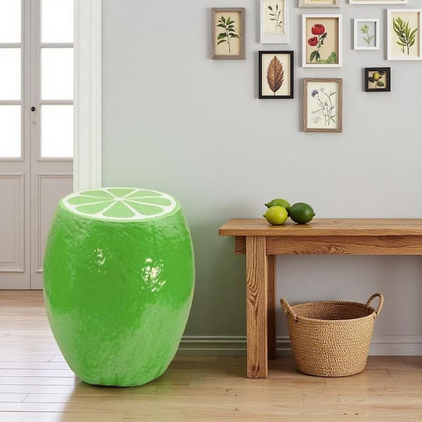 14 in. Resin Green Lemon Fruit Table, Home Decor Plant Stand