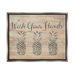 Wash Your Hands Pineapple by Linda Woods Floater Frame Food Wall Art Print 31 in. x 25 in.