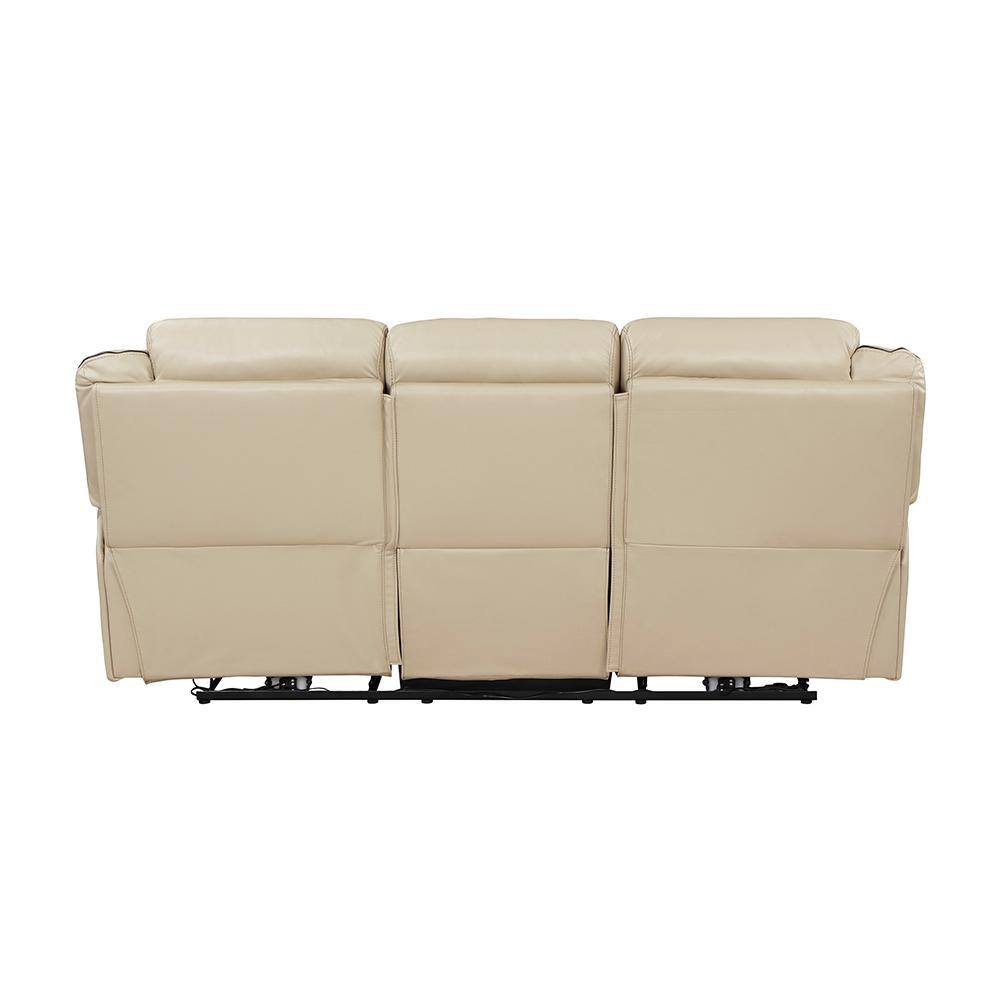 Beige Faux Leather Power Reclining Sofa with USB Ports
