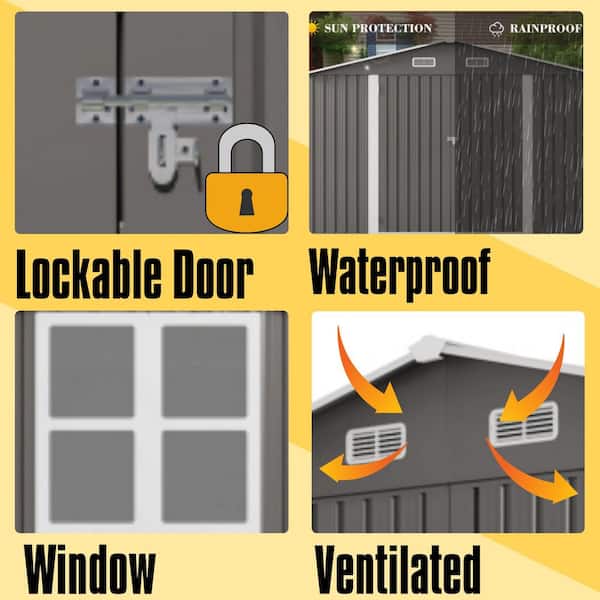 10 ft. W x 8 ft. D Metal Shed with Lockable Door and Air Vent, Large Storage Sheds in Gray (78 sq. ft. )