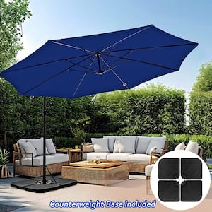 12 ft. Steel Cantilever Offset Patio Umbrella in Blue with Weighted Base