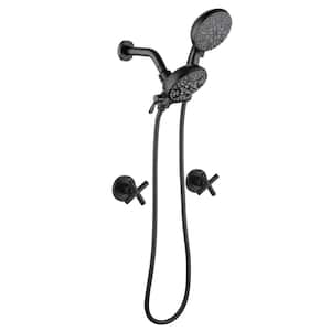 Double Handle 7-Spray Wall Mount Shower Faucet 1.8 GPM with Ceramic Disc Valves 2 in. 1 Shower System in Matte Black