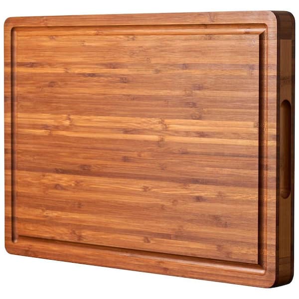 1 in. Thick 16 in. x 11 in. Rectangular Bamboo Butcher's Block with Side Handles and Juice Grooves