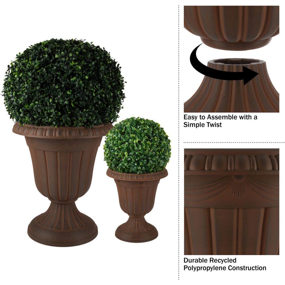 Brown Recycled Plastic Outdoor Urn Planter Set