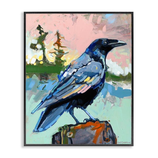 Stupell Industries Modern Crow Portrait by Adam Swanson Black Framed Animal Giclee Art Print 14 in. x 11 in.