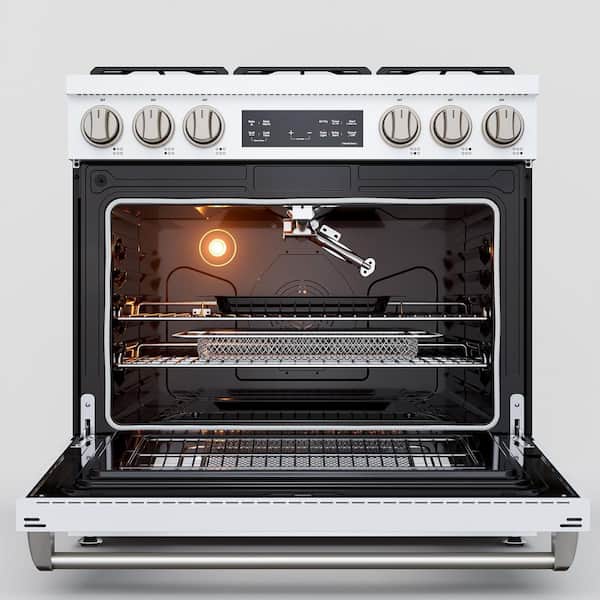 36 in. 6-Burner Slide-In Gas Range with 6.0 cu. ft. Convection Oven, Steam Clean and Air Fry in White