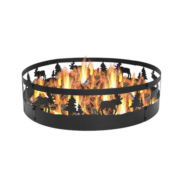 Sunnydaze 36 in. Round Steel Wood Burning Wild Moose Fire Pit Kit