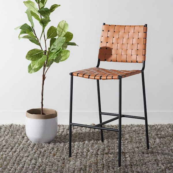 Olenna Cognac/Black Woven Bar Stool