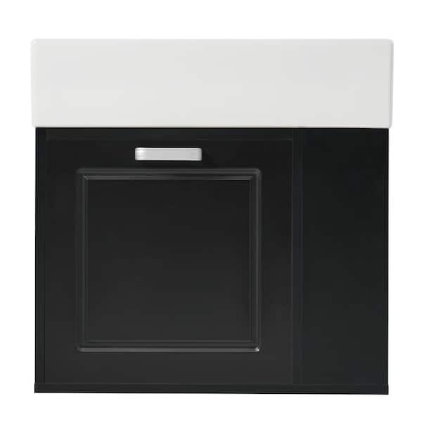 22 in. Wall Mounted Black Bath Vanity with White Ceramic Top Unassembled
