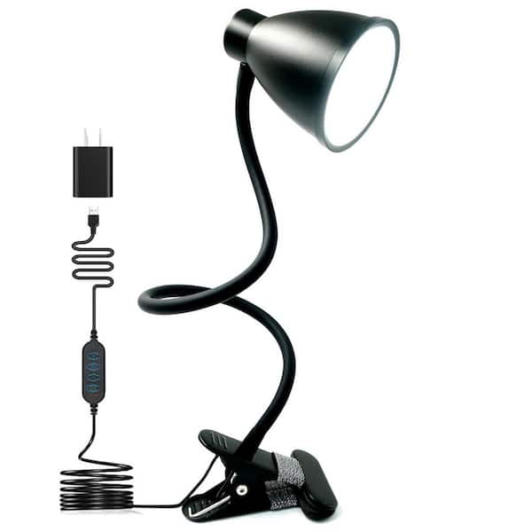 12in. Black Dimmable LED Clamp Lamp with USB Port and Adjustable Lamp Head, 3 Color Modes, 10 Brightness Levels