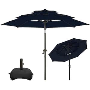 10 ft. 3 Tiers Aluminum Patio Umbrella Market Umbrella, Fade Resistant and Base Included in Royal Blue