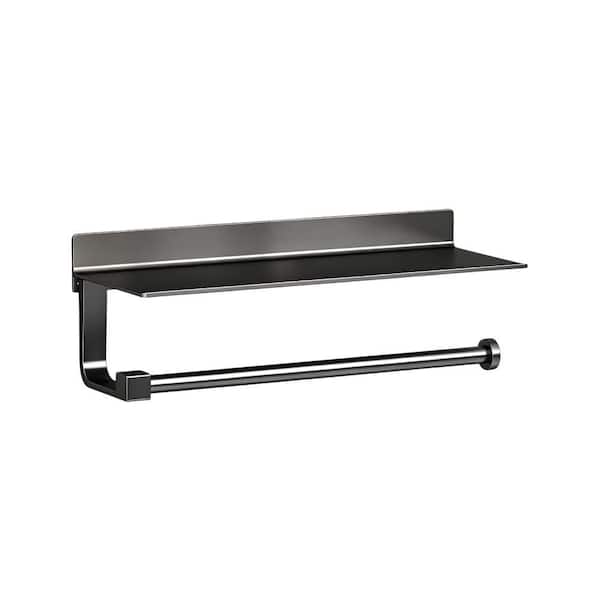 Wall Mount Paper Towel Holder with Adhesive and Shelf for Bathroom and Kitchen, Matte Black (1-Pack)