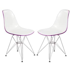 Cresco Modern Plastic Molded Dining Side Chair With Eiffel Chrome Legs White Purple Set of 2