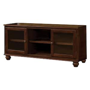 58 in. Brown Wood TV Stand Fits TVs up to 65 in. with 2 Door and 2 Open Shelves