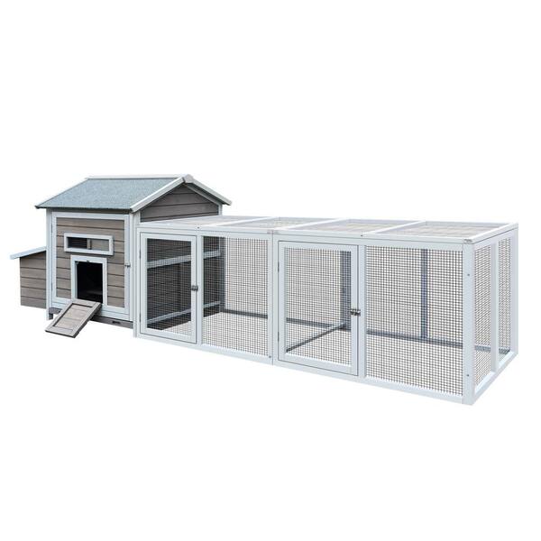 thumbnail image 2 of Homnia 67x24x28 Large Wooden Chicken Coop With Nesting Box – Gray, Perfect For Chickens, Ducks, Or Rabbits 2 of 3