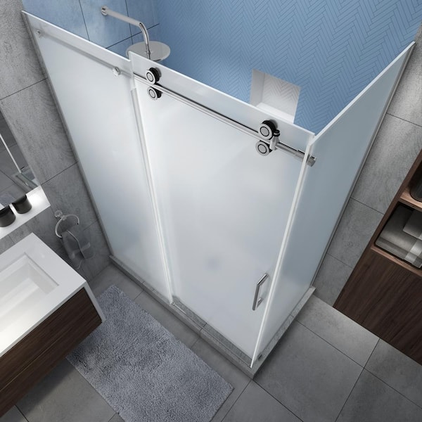 Aston Langham XL 68-72 in. x 34 in. x 80 in. Sliding Frameless Shower  Enclosure Ultra-Bright Frosted Glass in Polished Chrome SEN979FRUW.UC-CH- 723480