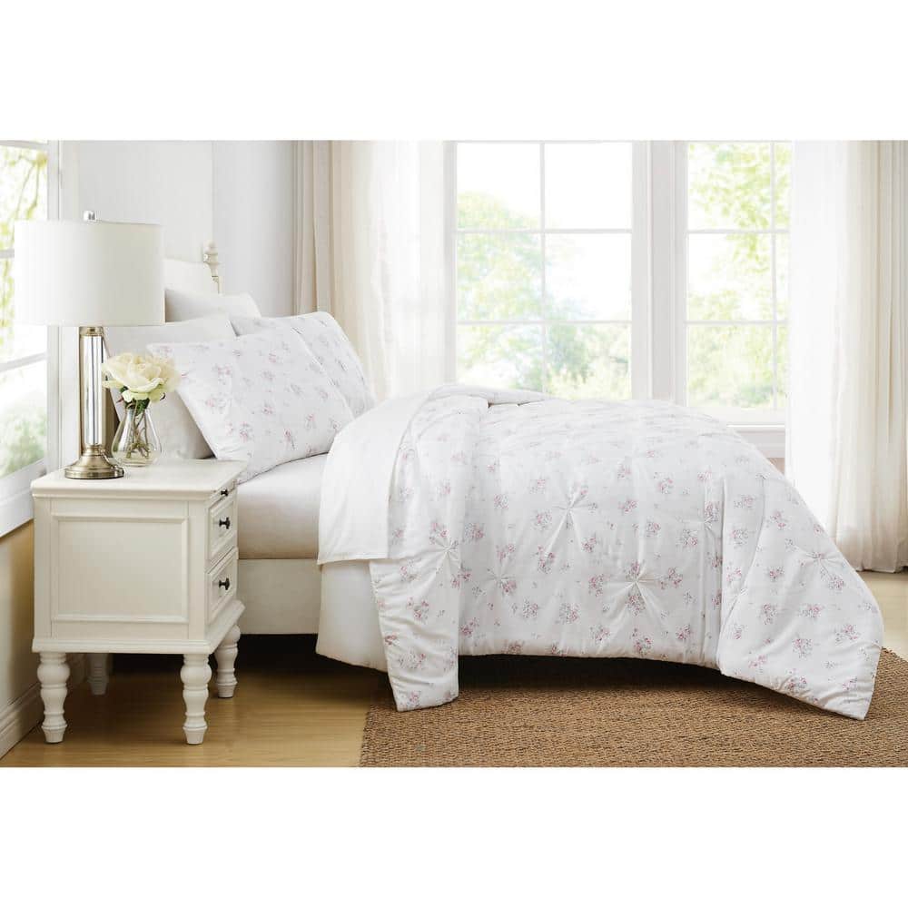 Rosebury White and Pink Cotton King Duvet Cover Set