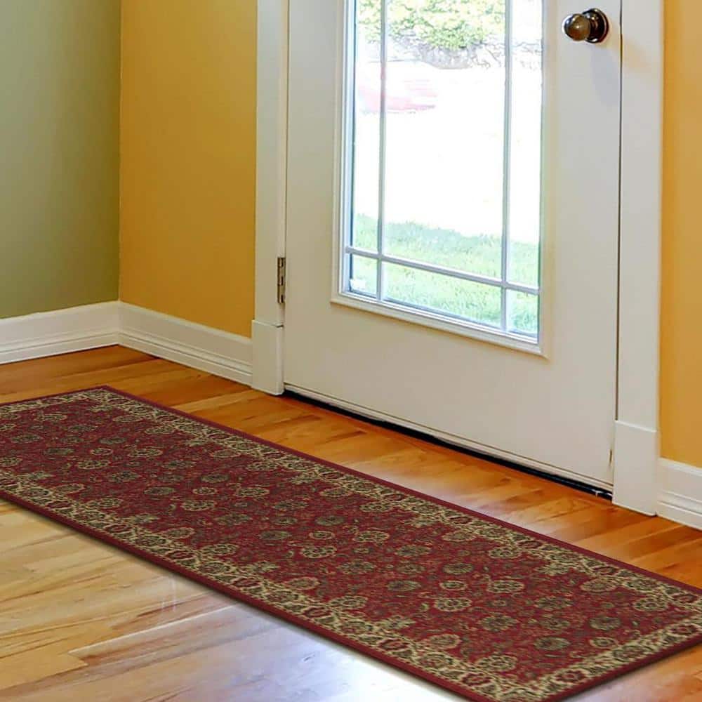 Ottomanson Red and Beige Synthetic Oriental Runner Rug, 20" x 59"