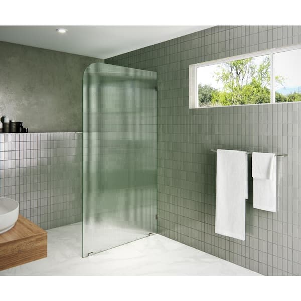 Glass Warehouse 38 in. x 78 in. Frameless Shower Door Single Fixed Panel Fluted Frosted Radius Right Hand