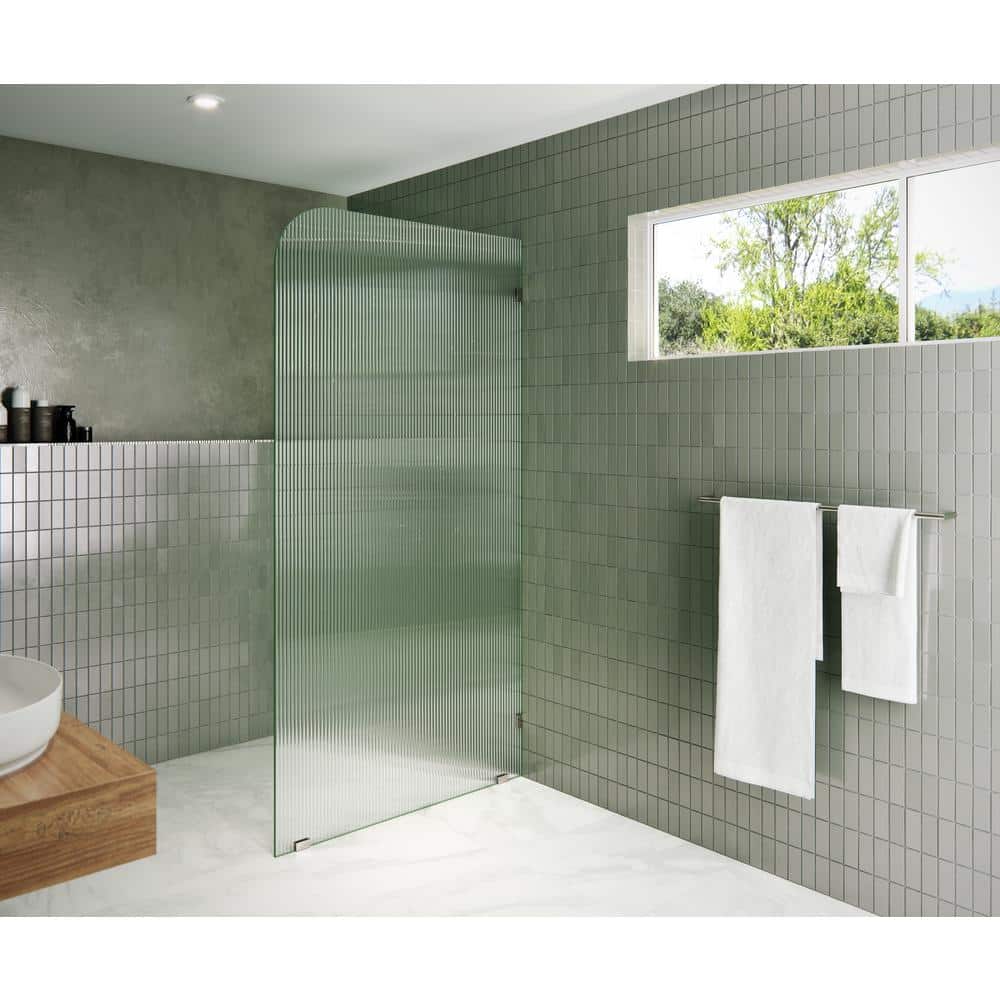 40 in. x 78 in. Frameless Shower Door Single Fixed Panel Fluted Frosted Radius Right Hand price history on PriceWatchPro