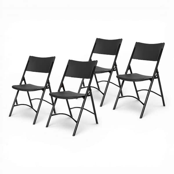 Gwyneth Collection Plastic Resin Card Table Folding Chair, Black, Pack of 4
