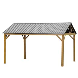 12 ft. x 14 ft. Hardtop Gazebo Outdoor Aluminum Gazebo with Galvanized Steel Gable Roof (Wood-Looking)