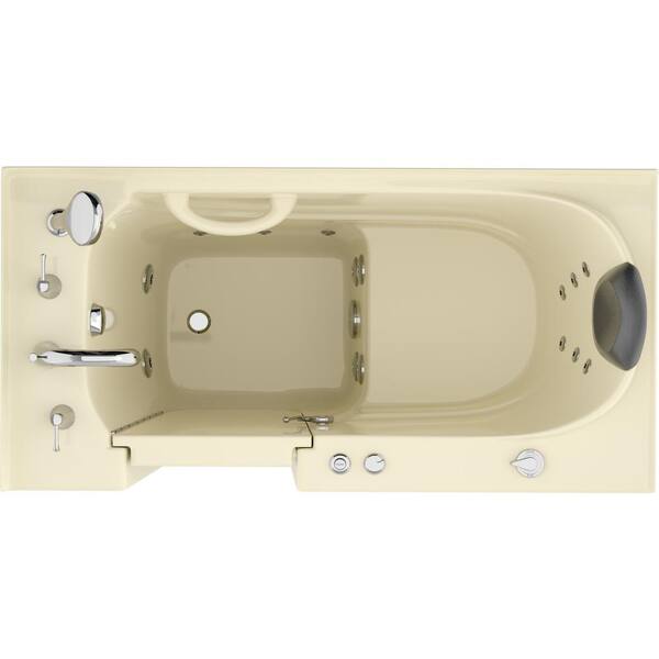Safe Premier Series 26 in. L x 53 in. W Whirlpool Jetted Bathtub with Left Drain in Biscuit with Fast Filling Faucet Set