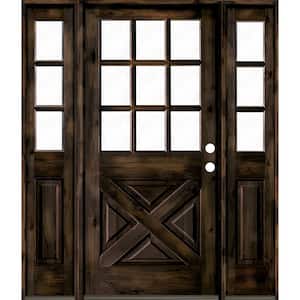 64 in. x 80 in. Knotty Alder 2 Panel Left-Hand/Inswing Clear Glass Black Stain Wood Prehung Front Door w/Double Sidelite