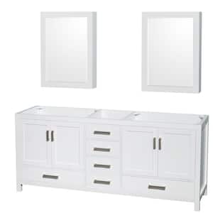 Sheffield 78.5 in. W x 21.5 in. D x 34.25 in. H Double Bath Vanity Cabinet without Top in White with MC Mirrors