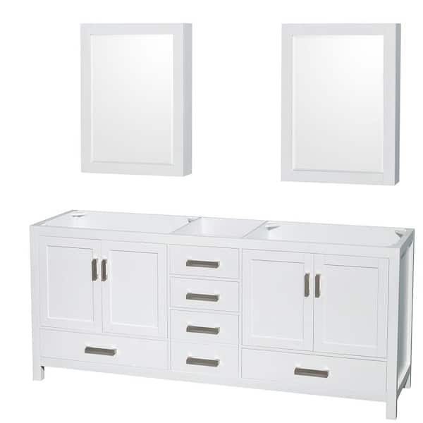 Wyndham Collection Sheffield 78.5 in. W x 21.5 in. D x 34.25 in. H Double Bath Vanity Cabinet without Top in White with MC Mirrors