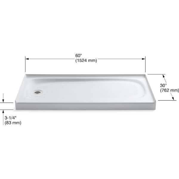 KOHLER Salient 60 in. x 30 in. Cast Iron Single Threshold Shower Base with Left-Hand Drain in White