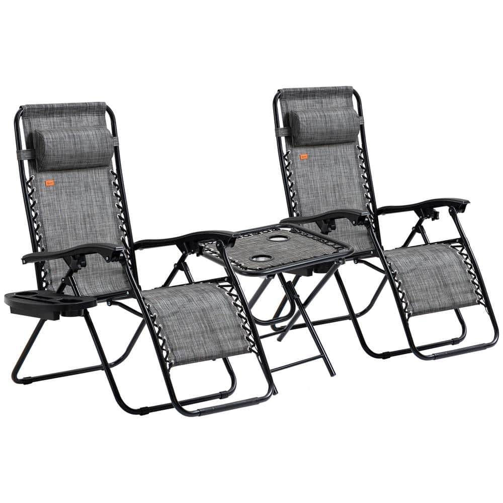 3-Piece Gray Metal Folding Zero Gravity Reclining Chair with Side Table, Cupholders and Pillows for Pool, Lawn, Beach price history on PriceWatchPro