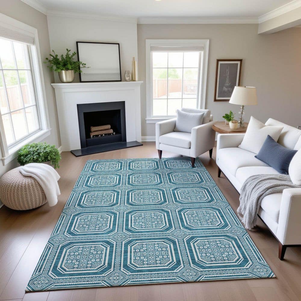 Mayfield Premium Machine Washable Abstract AMF1451 Teal 9 ft. x 12 ft. Area Rug price history on PriceWatchPro